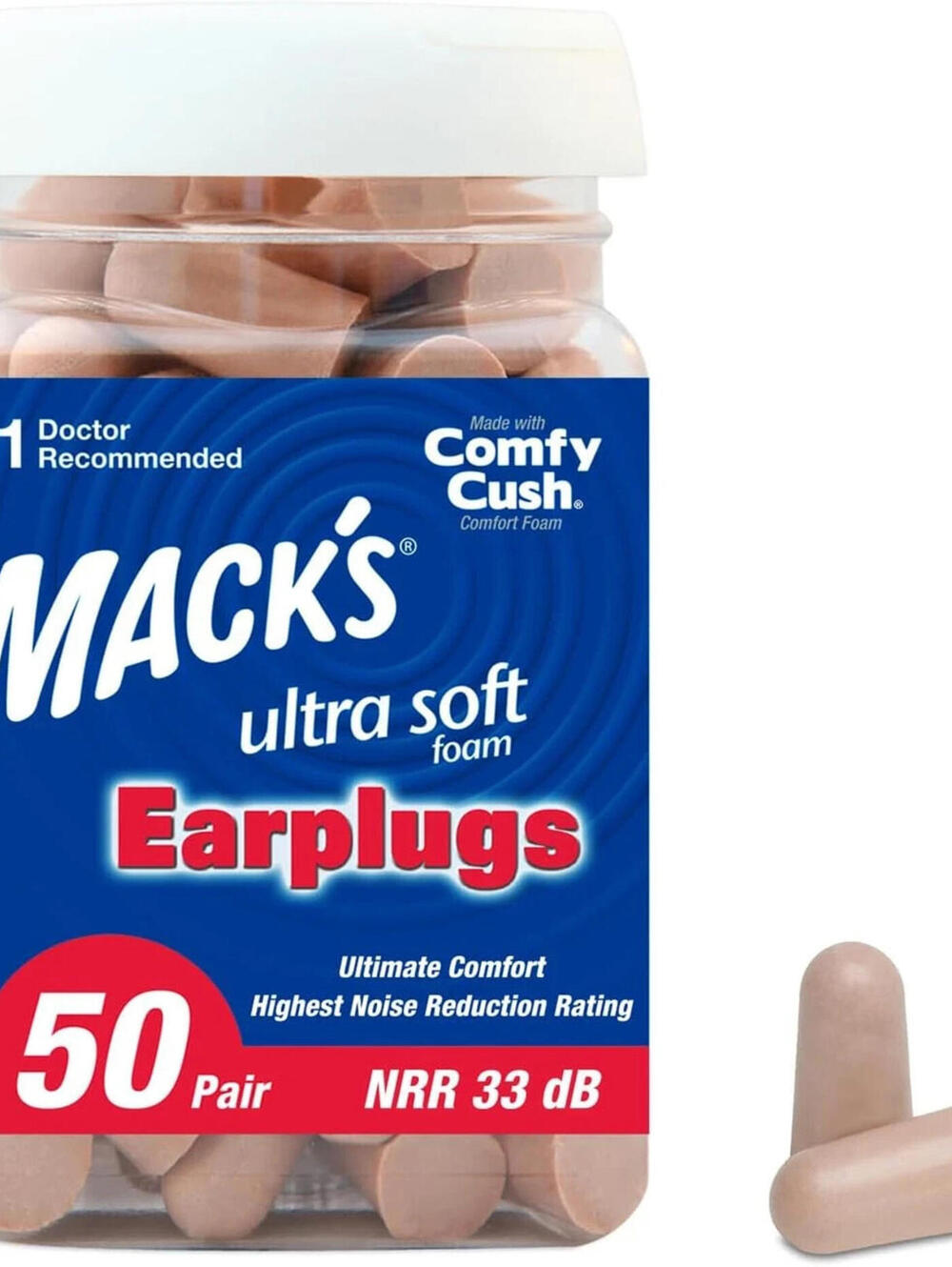 Mack's Ultra Soft Foam Comfortable Earplugs, 50 Pair, 33dB Highest NRR